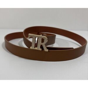 True Religion Women's 1X Plus Cognac Brown Monogram Buckle Rhinestone Belt